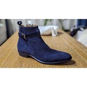 John Varvatos Lewis Jodphor Ankle Boots Men's 9.5 Blue Leather Zip Pull Tab New